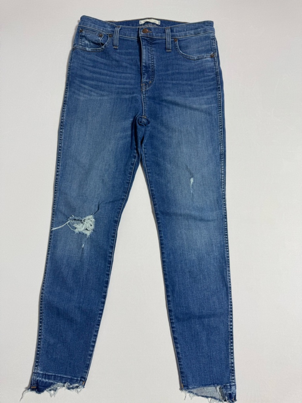 Madewell Medium Blue Skinny Jeans with Distressed Knee